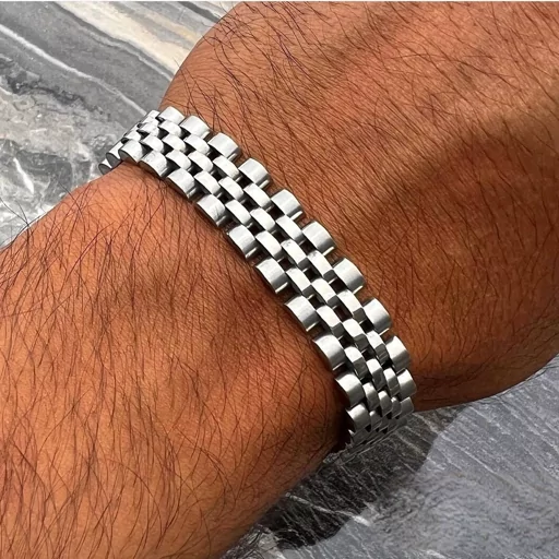 دستبند رولکس مردانه تمام استیل با حکاکی روی قفل